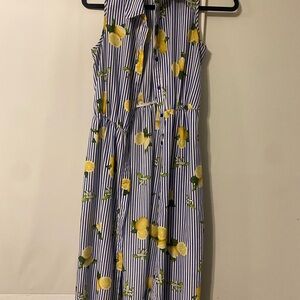Mlle Gabrielle Blue Striped Dress with Floral Accents